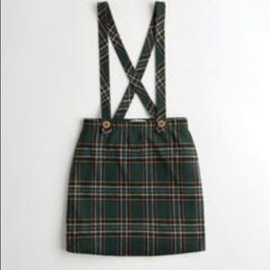 Hollister green plaid skirt with suspenders